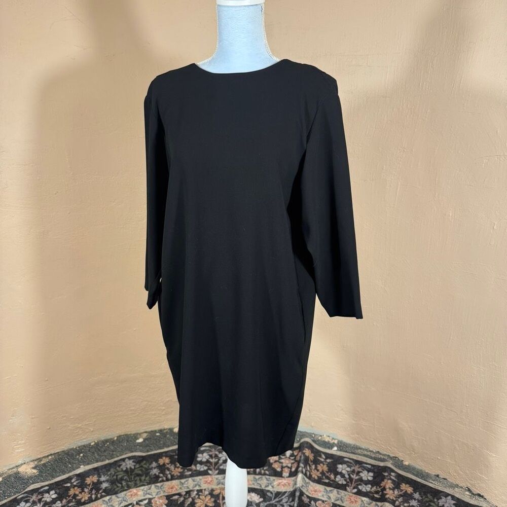 Cotélac Black 3/4 Sleeve Shift Dress | Reversible V-Neck/Crew Neck | Size 0 | Fr